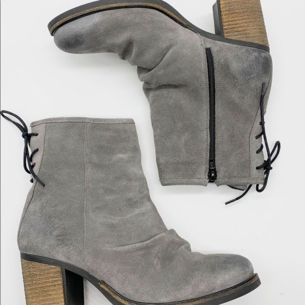 Bos & Co Barlow Suede Leather Boots Women 9.5 Lace up Granny Stacked Heel Witchy